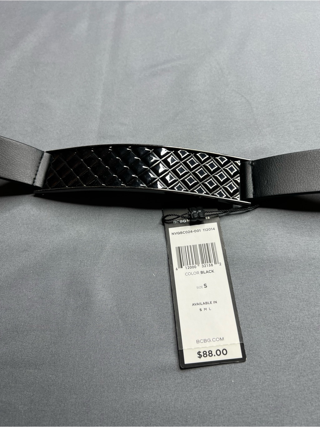 Bcbgmaxazria Black Wide Waist Belt Size Small Nwt Metal Geometric Detail